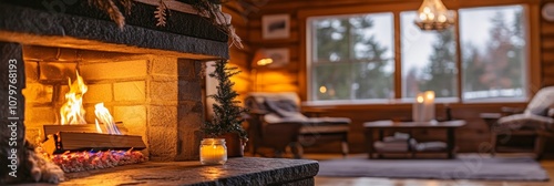 Cozy Fireplace in a Rustic Cabin