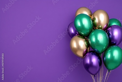 Shiny Balloons Against Purple Background