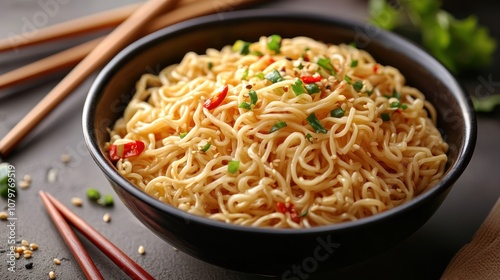 Delicious Noodles with Sesame Seeds, Chili, and Green Onions