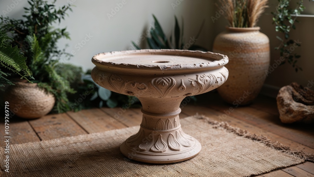 Ceramic Pedestal with Handcrafted Texture 