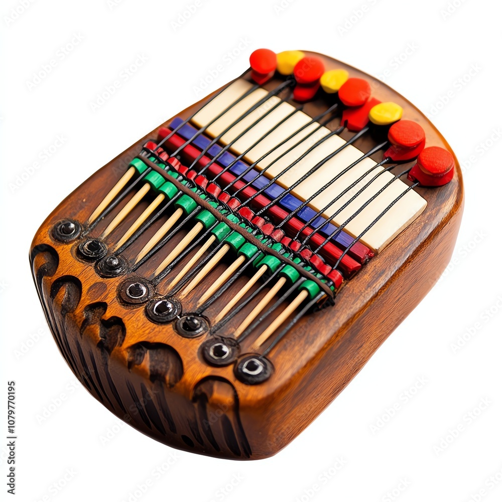 Colorful wooden kalimba musical instrument on white isolated background Colorful wooden kalimba musical instrument on white isolated background