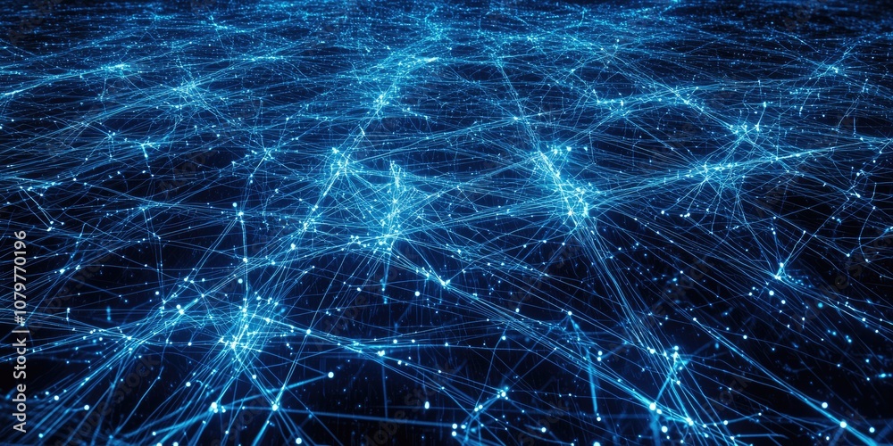 . A complex web of glowing lines and nodes, representing a digital network with data flowing between connections. . A complex web of glowing lines and nodes, representing a digital network with data flowing between connections.