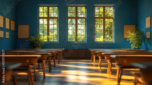 teacher desk table background in classroom light colors in prduct mock up style bothing on desk with generative ai photo