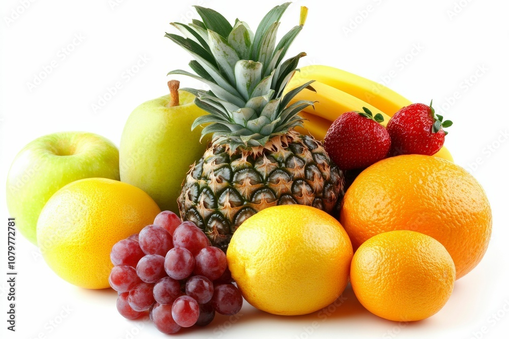 Fresh Variety of Colorful Fruits on White Background Fresh Variety of Colorful Fruits on White Background