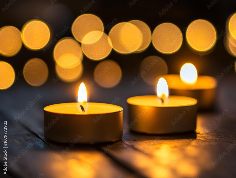 Three lit candles with a warm, glowing background creating a cozy atmosphere. Three lit candles with a warm, glowing background creating a cozy atmosphere.