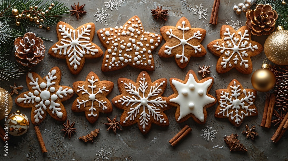 Festively arranged gingerbread cookies, perfect for Christmas greeting cards, holiday gatherings, or winter season celebrations, featuring cozy, rustic charm. Festively arranged gingerbread cookies, perfect for Christmas greeting cards, holiday gatherings, or winter season celebrations, featuring cozy, rustic charm.