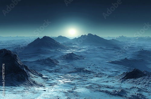 A serene winter mountain range landscape with a bright sky, ideal for seasonal promotions, holiday greetings, or outdoor adventure marketing. photo