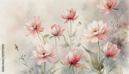 A delicate watercolor soft pink and red flowers painting background. Generative AI