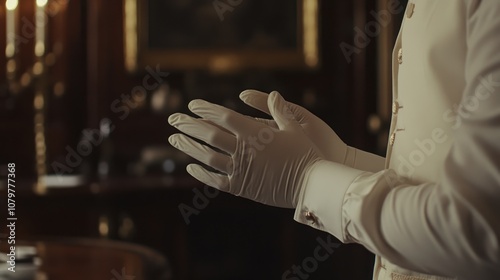 Man Putting On White Gloves