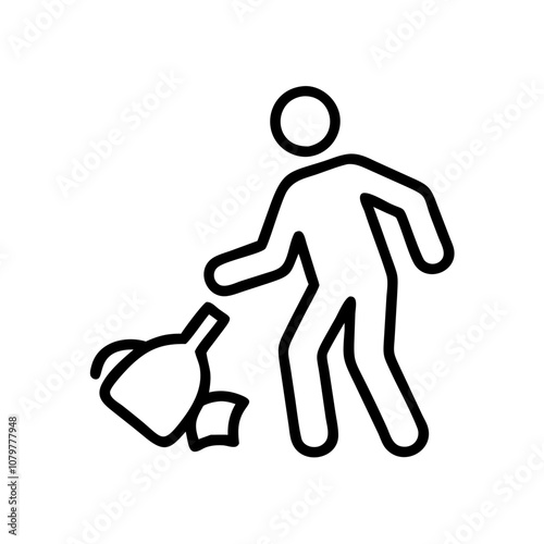 Outline illustration of a person participating in a beach cleanup, promoting environmental stewardship and conservation