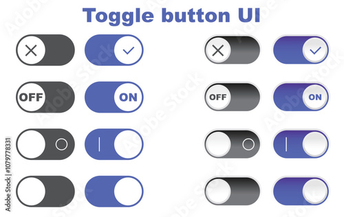 青いトグルスイッチ・トグルボタンのUI ベクターセット　	