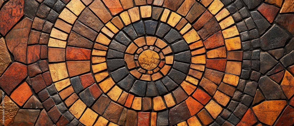 Fototapeta premium Vibrant mosaic pattern with concentric circles in warm tones