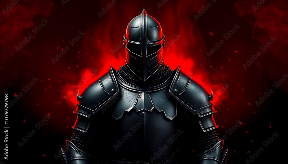 Fototapeta premium A Dark Knight’s Silent Strength Amidst Red Accents