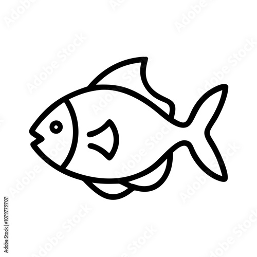 Reef fish icon in minimalist black and white design for marine life and underwater ecology