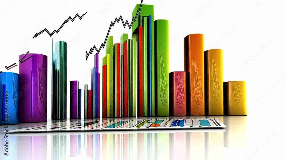 Growth and Progress: A vibrant 3D bar graph with a rising line chart represents the upward trend of success and prosperity. This image evokes feelings of optimism, ambition, and achieving goals. Growth and Progress: A vibrant 3D bar graph with a rising line chart represents the upward trend of success and prosperity. This image evokes feelings of optimism, ambition, and achieving goals.