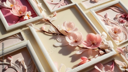 Spring Blossom Frames Collage – Abstract Floral Design Mockup for Seasonal Home Décor photo