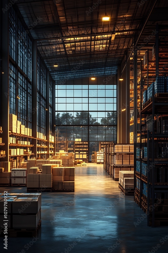 Meticulously Organized Warehouse with Advanced Logistics and Analytical Insights in Dramatic Meticulously Organized Warehouse with Advanced Logistics and Analytical Insights in Dramatic
