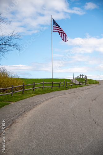 American Flag Waving in the Wind on a Sunny Day