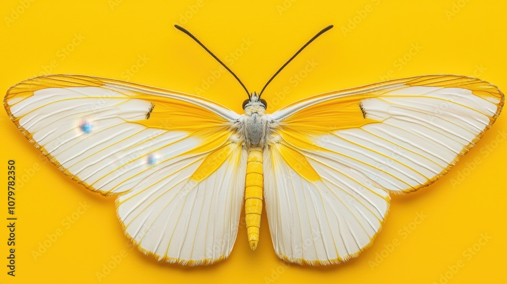 Fototapeta premium Explore the beauty of a yellow butterfly spread against a vibrant background