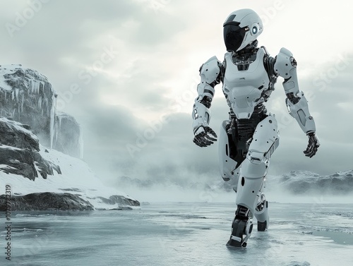Wallpaper Mural A futuristic robot exploring a frozen, icy landscape Torontodigital.ca