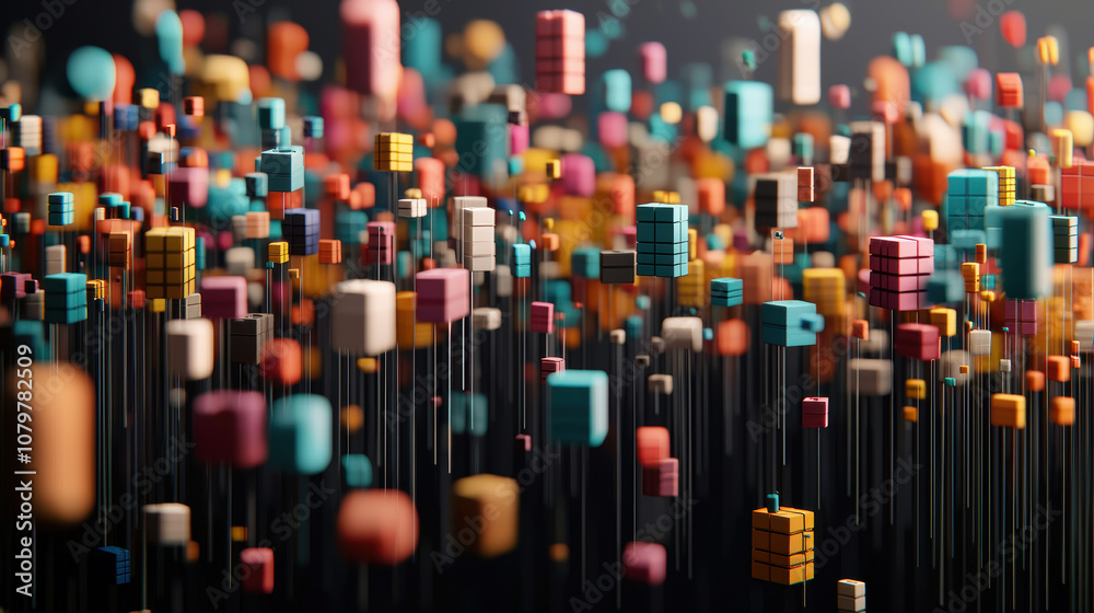 Quantum Computing Data Analytics Concept. A vibrant, abstract array of colorful 3D blocks emerging from a dark background, creating a dynamic and visually engaging composition. Quantum Computing Data Analytics Concept. A vibrant, abstract array of colorful 3D blocks emerging from a dark background, creating a dynamic and visually engaging composition.