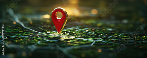 A red location pin on a map-like surface, symbolizing navigation and geography.