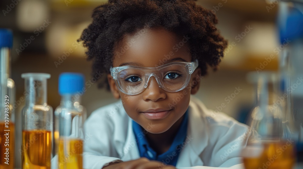 Young scientist in a lab with test tubes and safety goggles. Young scientist in a lab with test tubes and safety goggles.