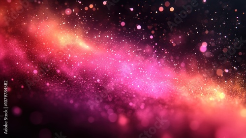 Colorful cosmic background with stars and glowing particles.