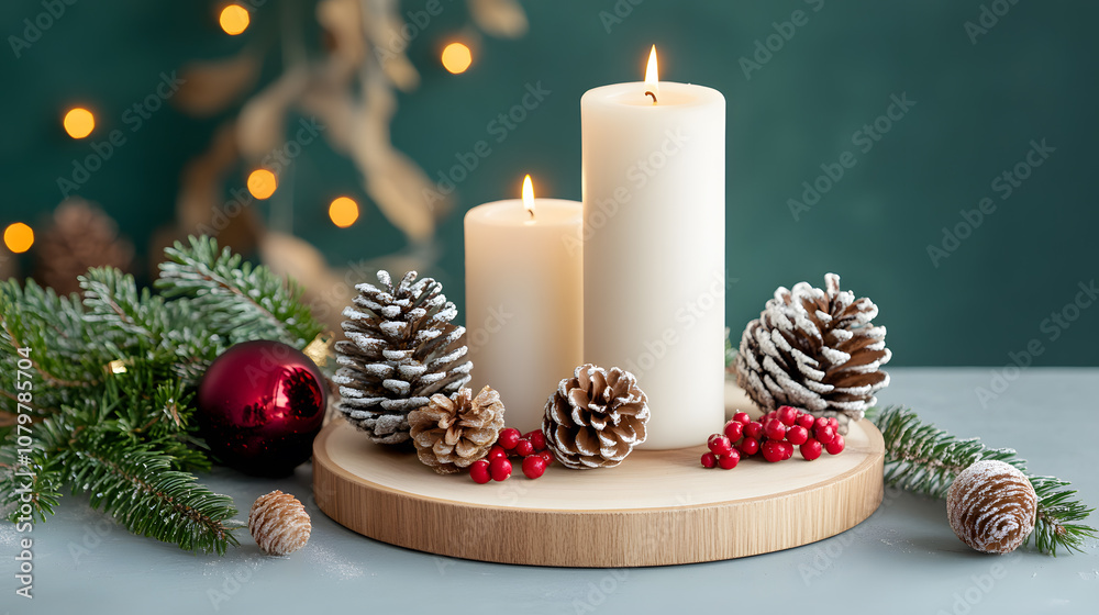 Charming Christmas or New Year and winter scene with festive decorations. Charming Christmas or New Year and winter scene with festive decorations.
