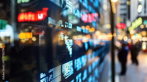 Wallpaper Mural A stock ticker board in the city at night shows the financial markets. Torontodigital.ca