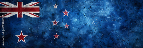 National Flag of New Zealand Showing Union Jack and Southern Cross Constellation  photo