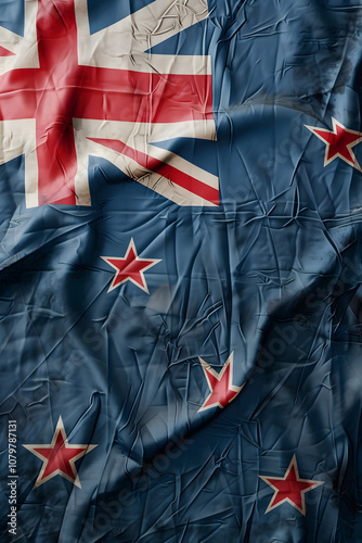 National Flag of New Zealand Showing Union Jack and Southern Cross Constellation  photo