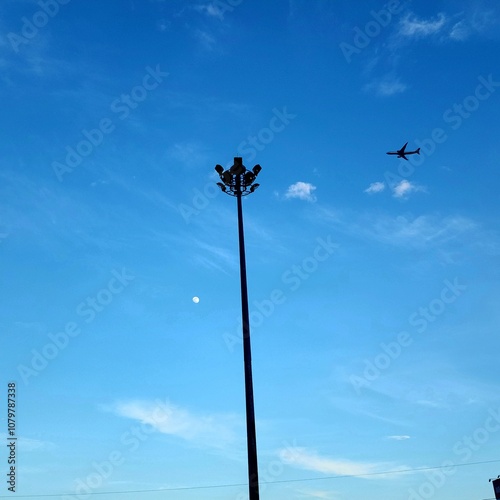 lamp post against blue sky