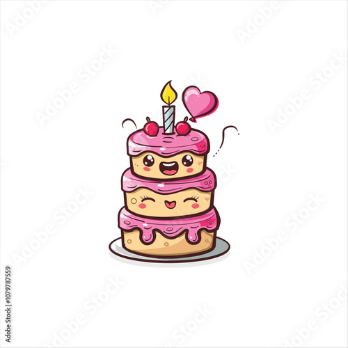 Cute birthday cake logo icon design template flat vector