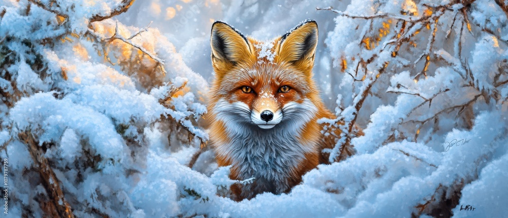 Obraz premium Majestic red fox in snowy winter forest