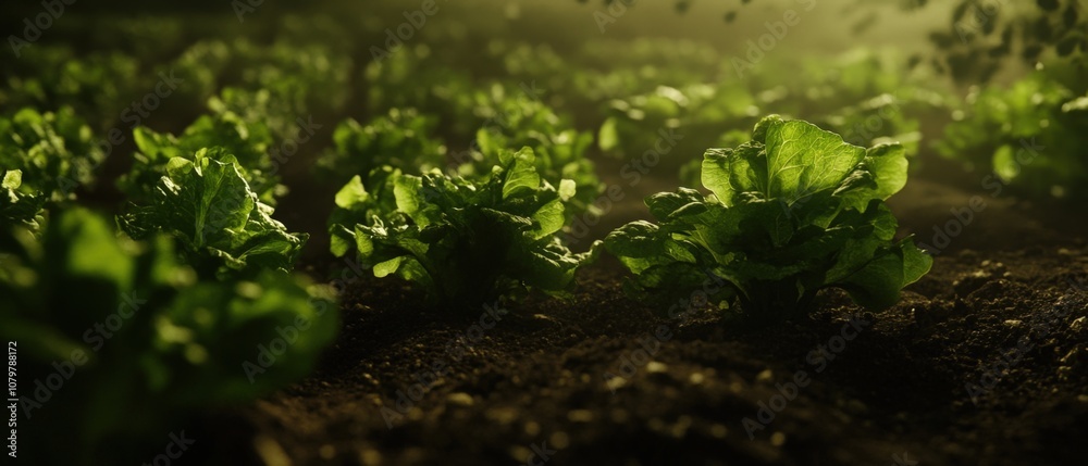 Lush green leaves of a vegetable plant growing in the soil Lush green leaves of a vegetable plant growing in the soil