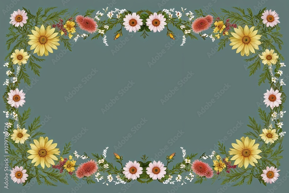 Delicate Wildflower Border Frame with Empty Space for Custom Text Delicate Wildflower Border Frame with Empty Space for Custom Text