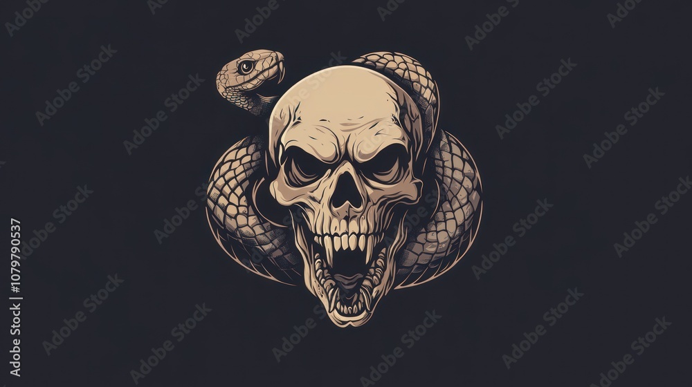 Skull and Snake Illustration Skull and Snake Illustration