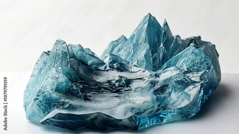 Frozen Mountain Range: A stunning abstract sculpture, reminiscent of a majestic mountain range, crafted from translucent blue glass, showcasing intricate details and captivating textures. Frozen Mountain Range: A stunning abstract sculpture, reminiscent of a majestic mountain range, crafted from translucent blue glass, showcasing intricate details and captivating textures.