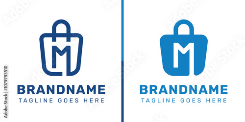 Letter M Shopping Bag Logo Set, symbolizing convenience, style, and retail