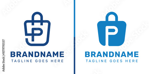 Letter P Shopping Bag Logo Set, symbolizing convenience, style, and retail