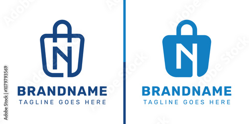 Letter N Shopping Bag Logo Set, symbolizing convenience, style, and retail