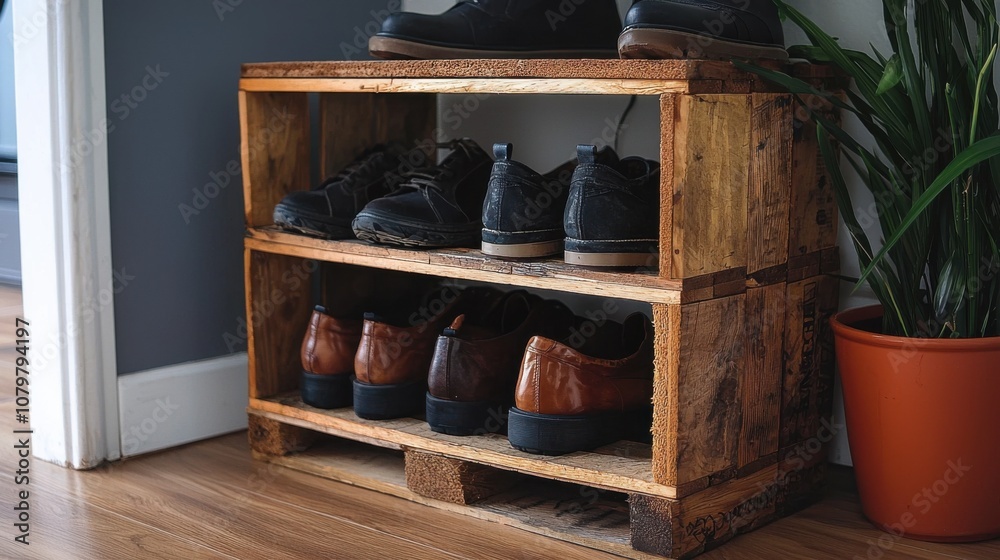 Stylish Wooden Shoe Rack with Various Footwear Display Stylish Wooden Shoe Rack with Various Footwear Display