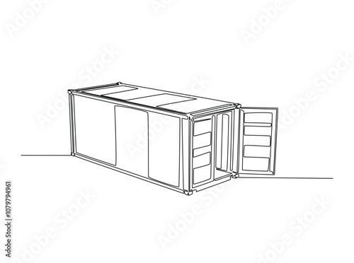 Continuous one line drawing of opened container for cargo shipping. Editable vector.