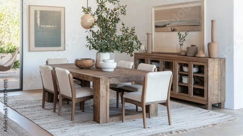 Modern Dining Room with Natural Elements and Minimal Design