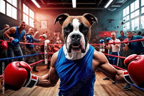 Dynamic Boxer Portrait in Vibrant Indoor Scene of Action and Energy photo