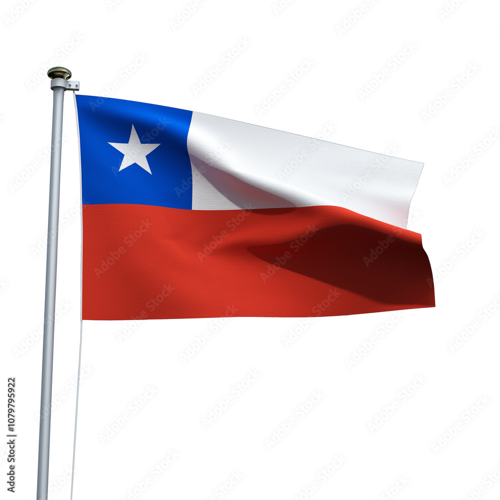Chile flag on a pole waving isolated on white background Chile flag on a pole waving isolated on white background