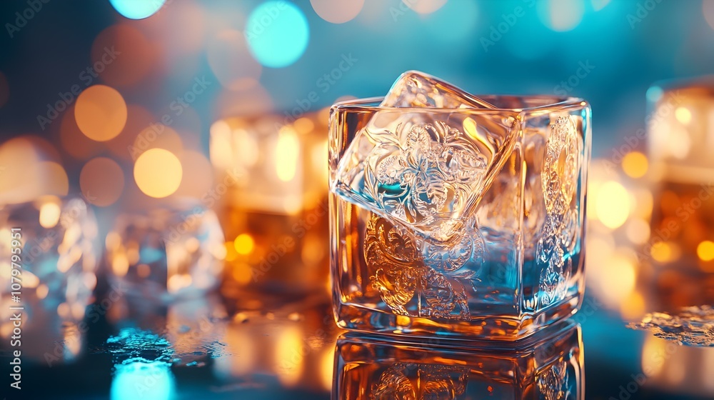 Intricately Designed Ice Cubes Displaying Beautiful Craftsmanship in a Unique Frozen Pattern Intricately Designed Ice Cubes Displaying Beautiful Craftsmanship in a Unique Frozen Pattern