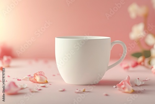 White color coffee cup template with copy space for front view design. Mockup for valentine's day, birthday with floral decor with generative ai