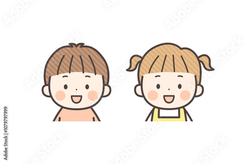 かわいい笑顔の男の子と女の子の上半身イラスト